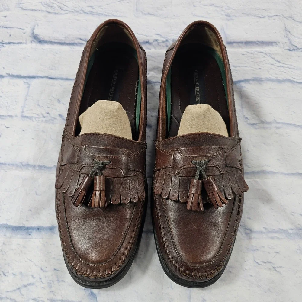 Giorgio Brutini KT Gel Moc Tassel Loafer MENS 12 Brown Leather Kiltie Whipstitch